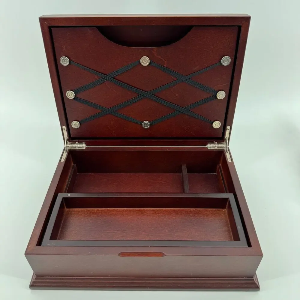 Wooden Jewelry Keepsake Box Lift-Out Tray Silver Plaque Mother Gift